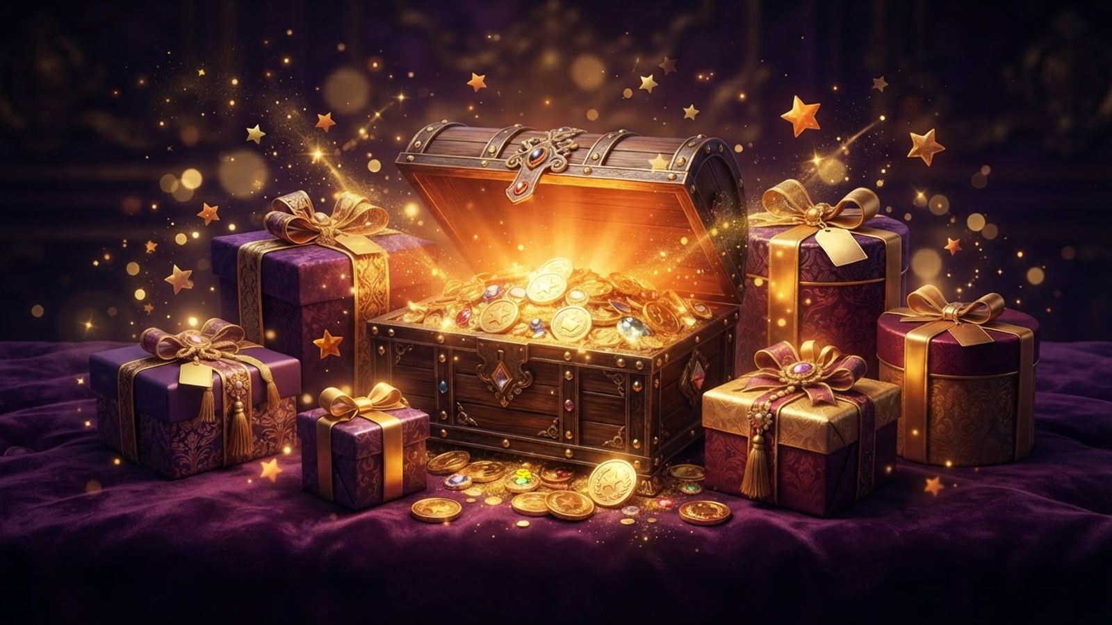 Welcome bonus chest with golden coins